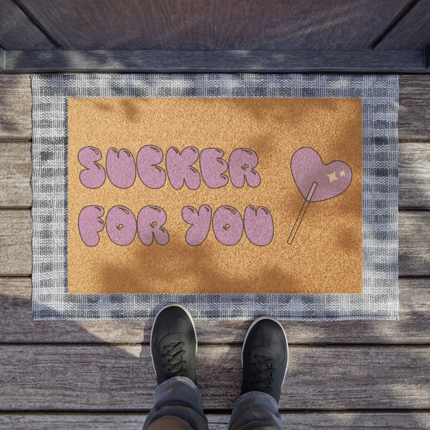 Doormat — "Sucker For You" Heart Lollipop Welcome Mat