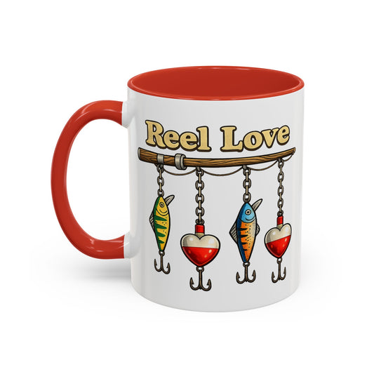 Reel Love Fishing Accent Coffee Mug | Fishing Reel Heart Design